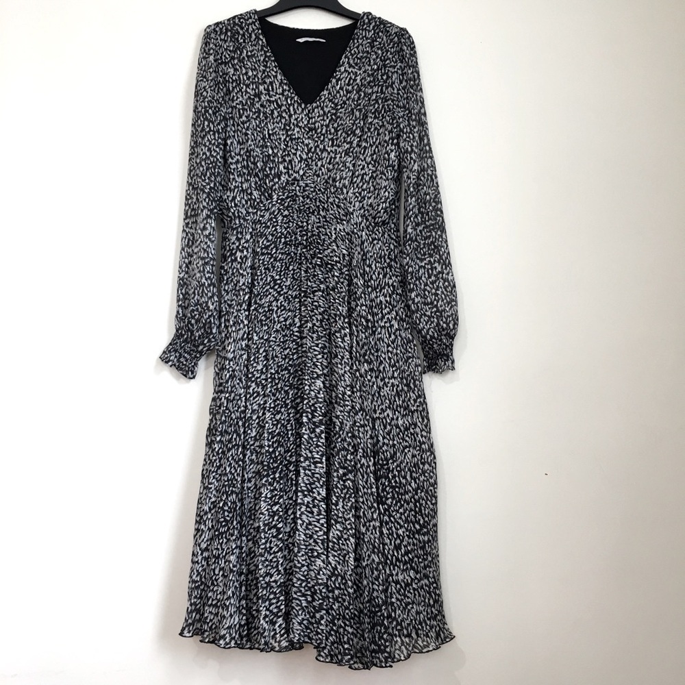 TATUUM boho black white printed half V-neck long sleeve A-line maxi dress EU 38